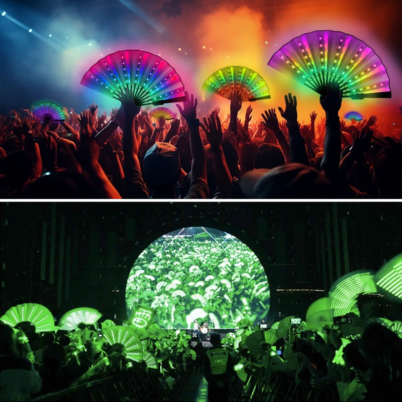 Glow LED Folding Hand Fan RGB 366 Light Modes Handheld Fan