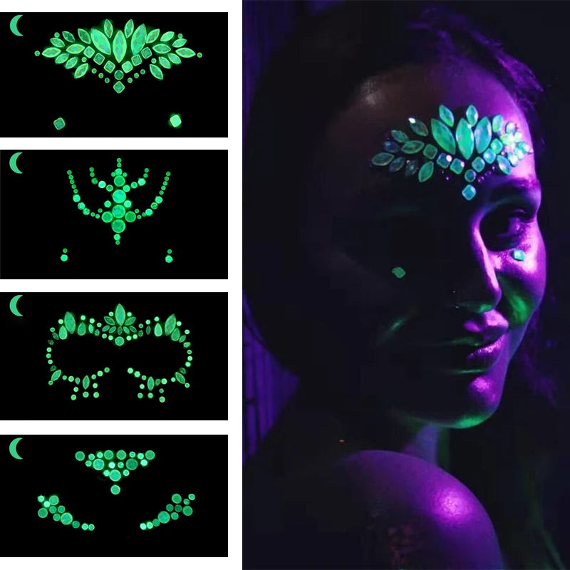 3D Face Gems for Festivals Glow-in-the-Dark