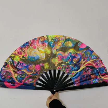 Folding Bamboo Fan - Colorful Rave Fans Vibrant