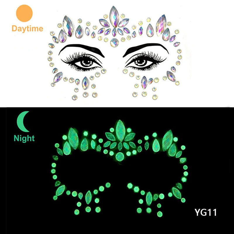 3D Face Gems for Festivals Glow-in-the-Dark