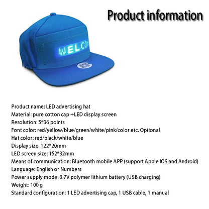 LED Customizable Hat with Bluetooth Control and Mobile App.